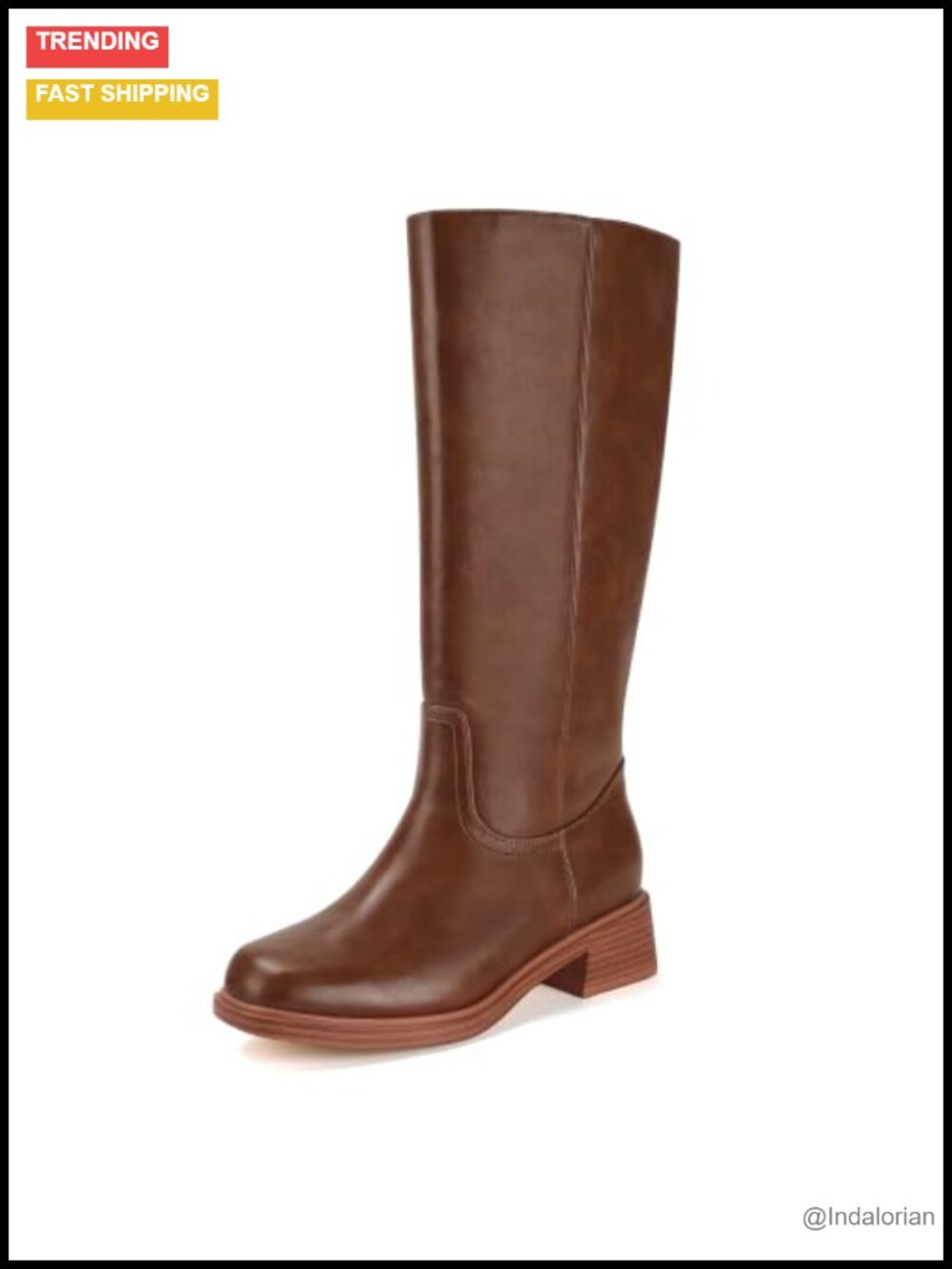 Knee High Boots Square Toe Low Block Heel Pull On PU Tall Boots